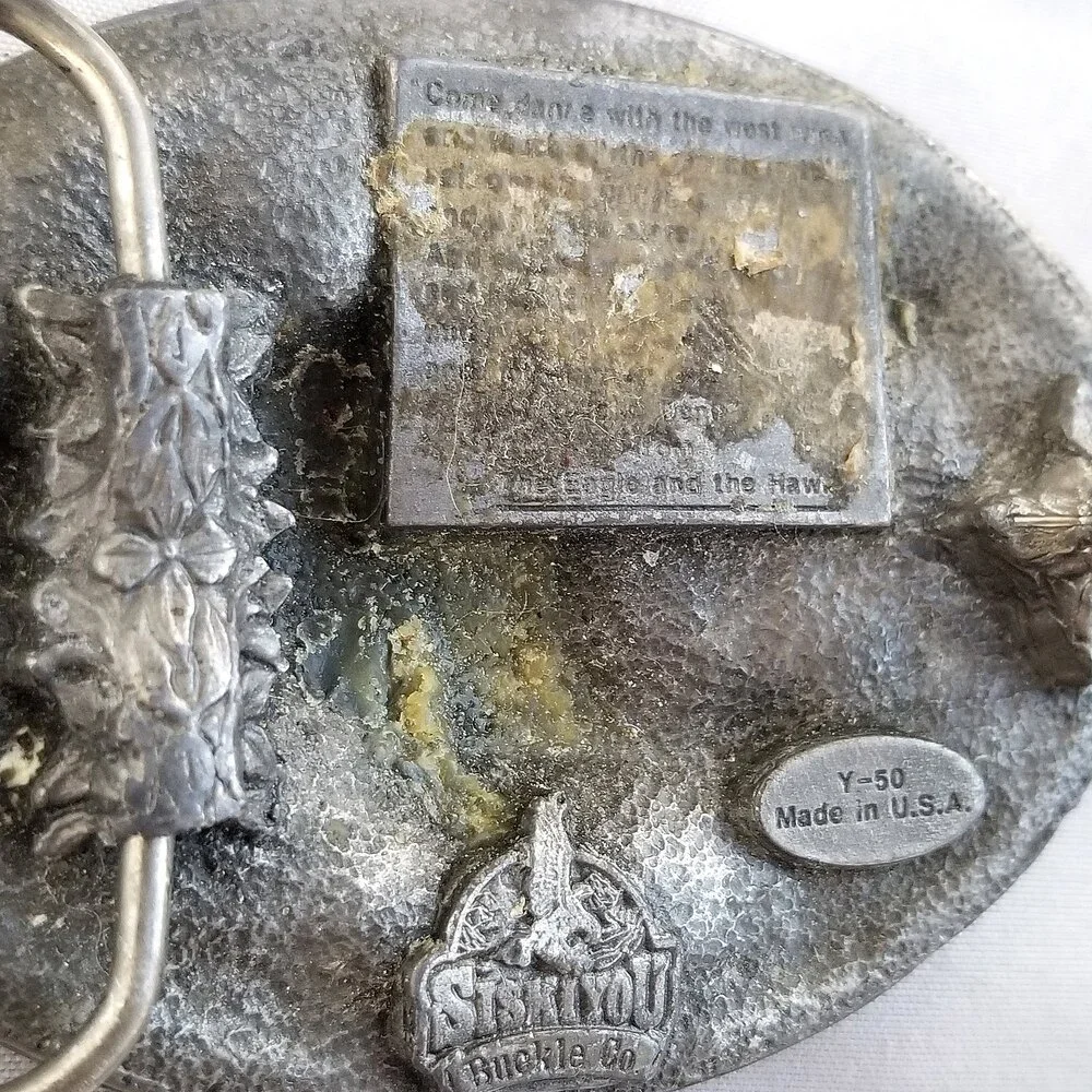Belt Buckle Pewter 1988 Double Two American Bald Eagles USA‎ Made By Siskiyou